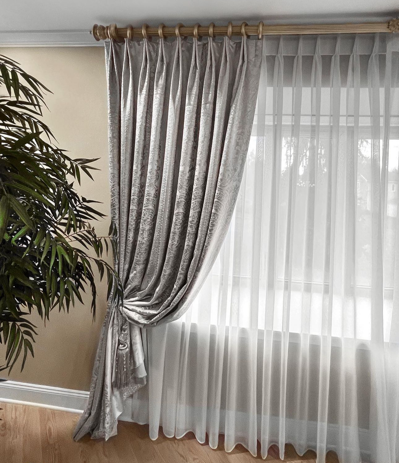 Damask panels with ties and sheer